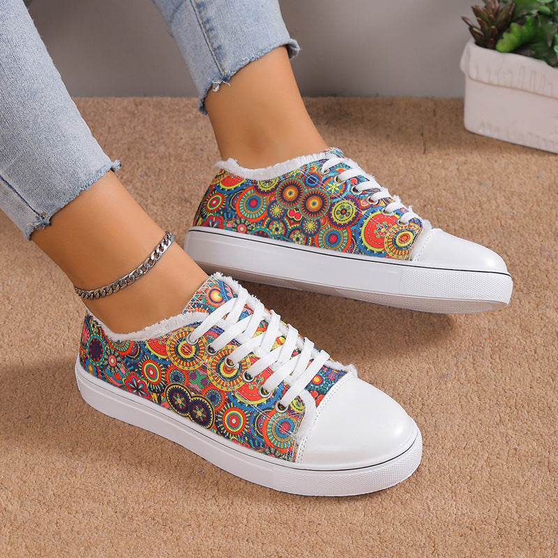 Wholesale Lace Up Flat Casual Canvas Shoes Rubber Women Shoes