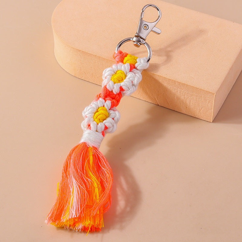 Wholesale Handwoven Plush Colorful Flower Keychain