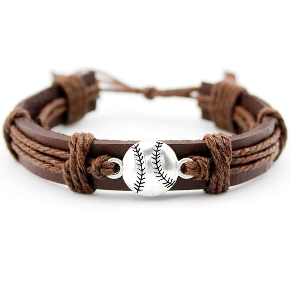 Wholesale Sports Leather Football Basketball Hockey Alloy Adjustable Hand Woven Football Leather Bracelet