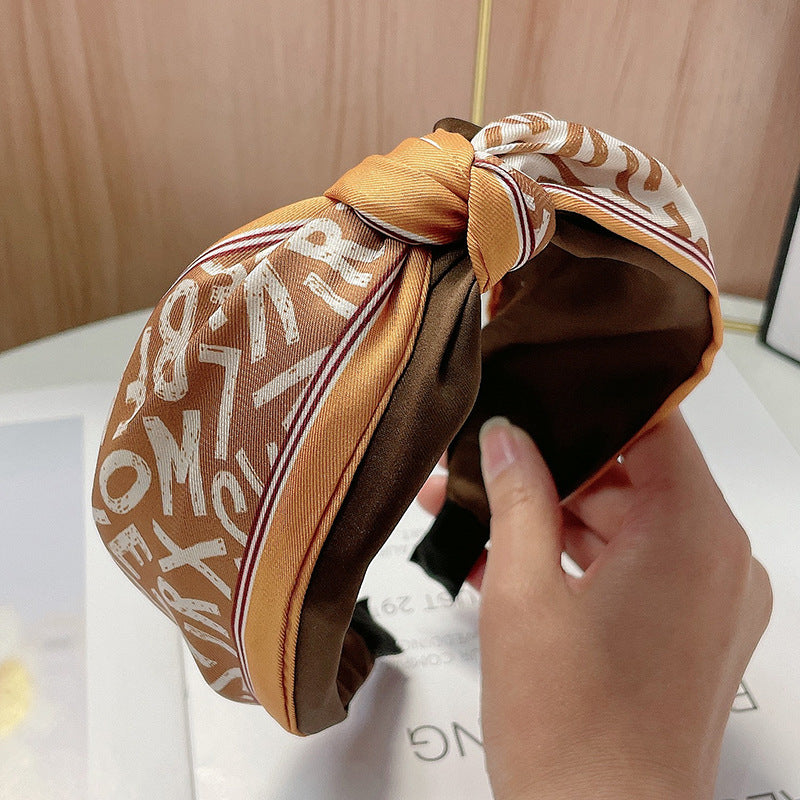 Wholesale Alphabet Numeric Wide Edge Printed Fabric Hair Hoops