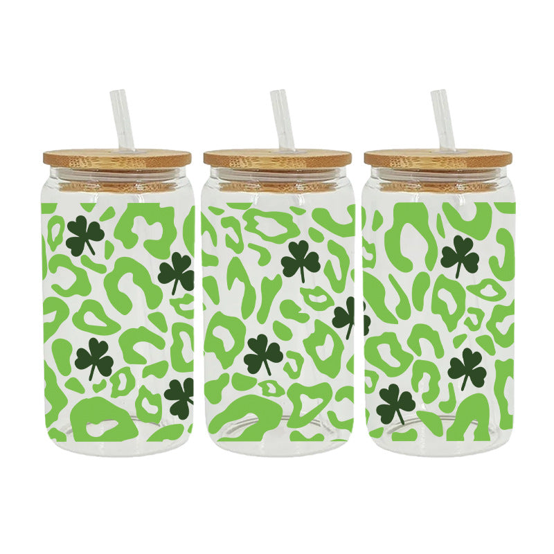 Wholesale Colorful Cartoon St. Patrick's Lucky Clover 16oz Cup UV DTF Film