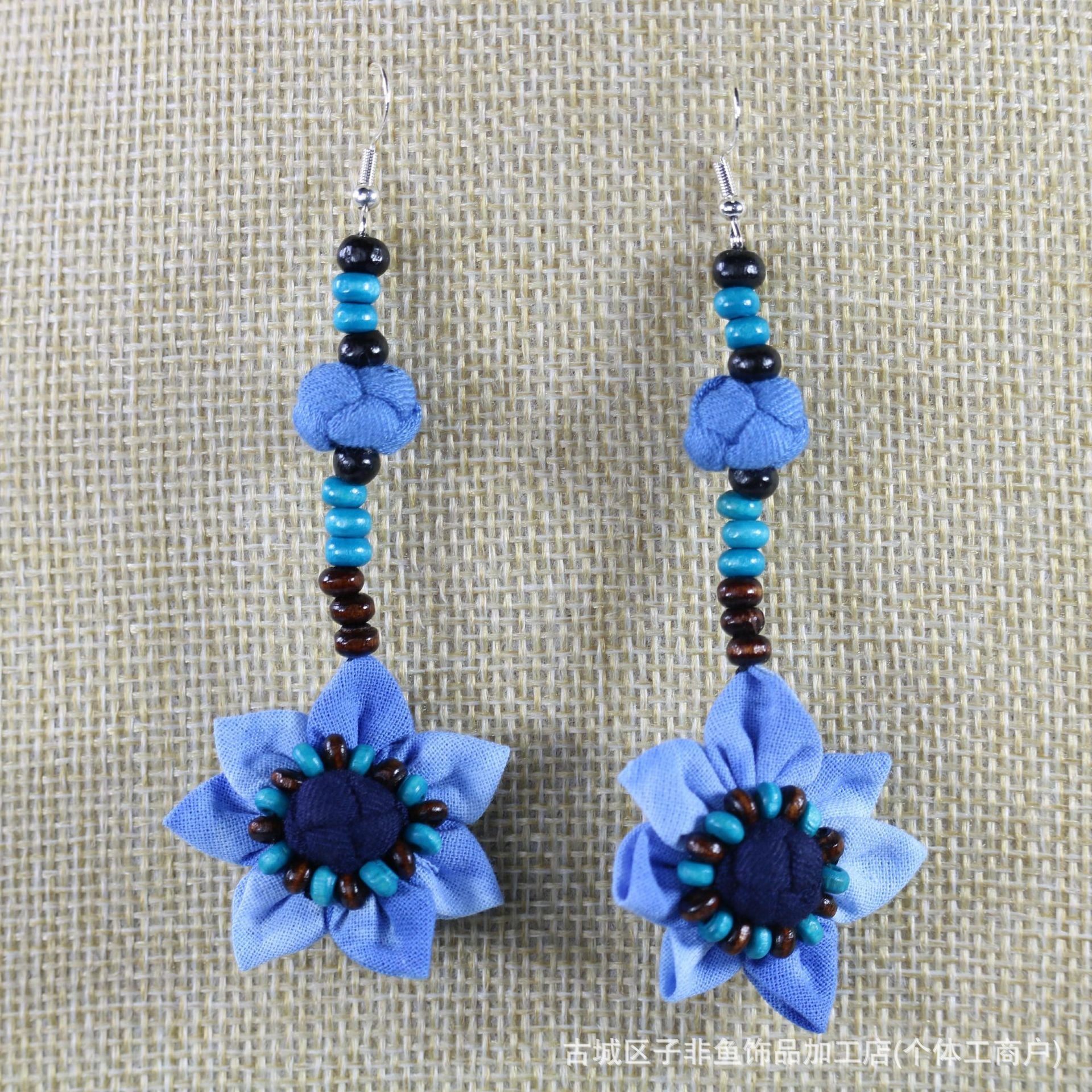 Wholesale Ethnic Style Tie-Dye Style Blue-Dyed Fabric Handmade Earrings