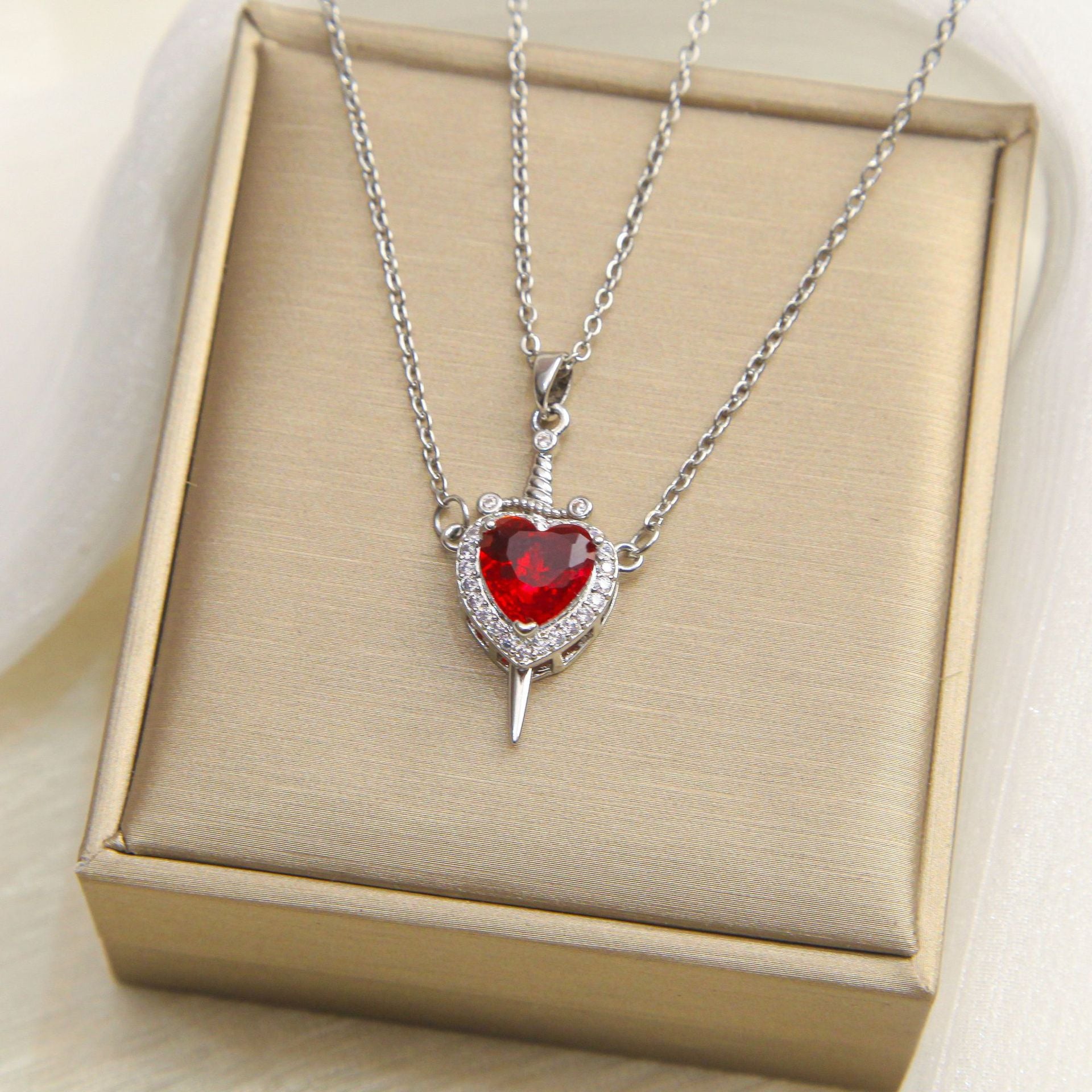 Wholesale One Arrow Piercing Heart Valentine' s Day Love Sword Titanium Steel Necklace