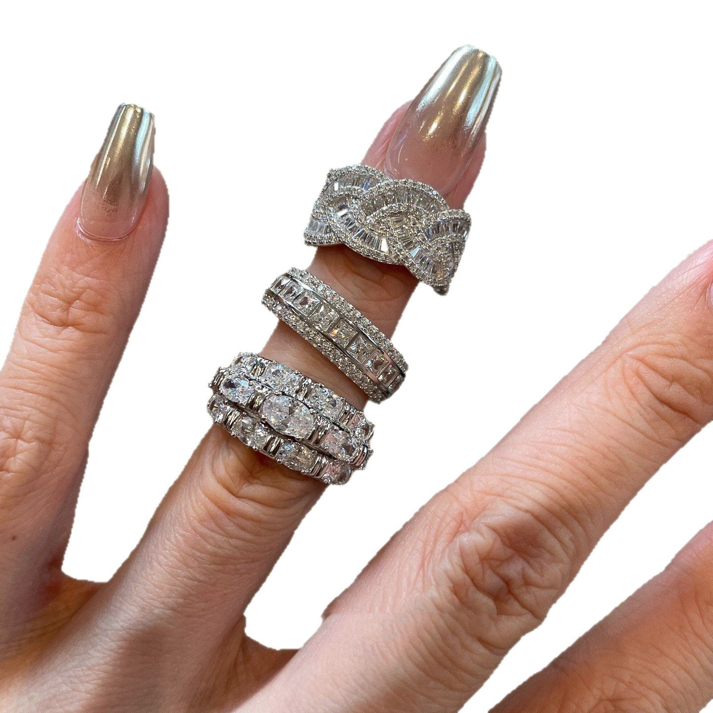 Wholesale Wide silver ring fully encrusted with diamonds for women