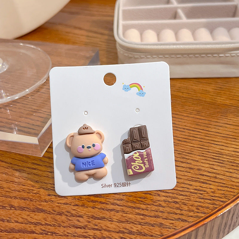 Wholesale Candy Color Rabbit Bear Ice Cream Match Color Strawberry Fruit Resin Earrings