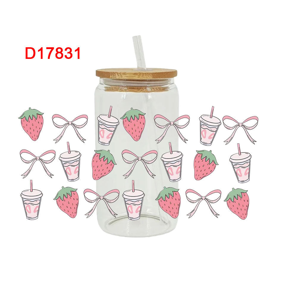 Wholesale pink bow 16oz Cup UV DTF Wraps