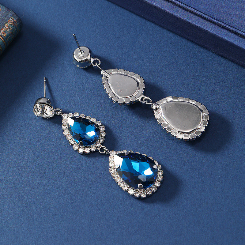 Wholesale Water Drop Micropaved Blue Earrings and Necklace Set