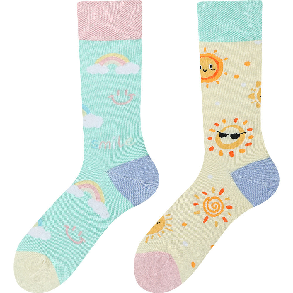 Wholesale Happy socks personality AB asymmetric mandarin duck socks combed cotton all-in-one boneless socks
