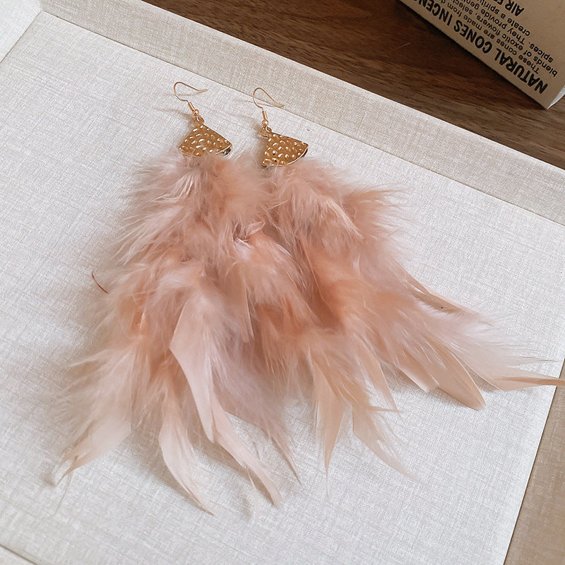 Wholesale Diamond studded bow feather tassel earrings