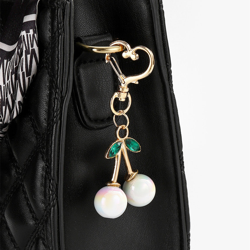 Wholesale Cute three-dimensional diamond studded red cherry keychain