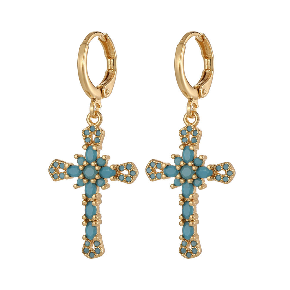 Wholesale Cross Vintage Geometric Copper Plated Real Gold Earrings