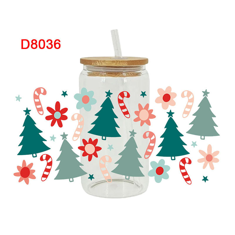 Wholesale Colorful Christmas Tree 16oz Cup UV DTF Wraps