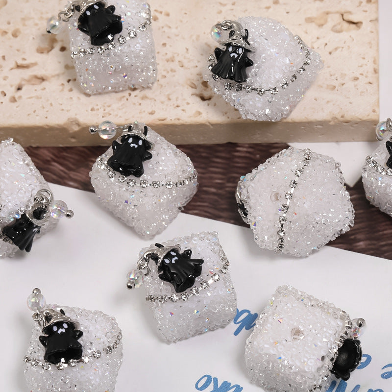 Wholesale 5pcs Ghost Square Rhinestone Sugar Beads