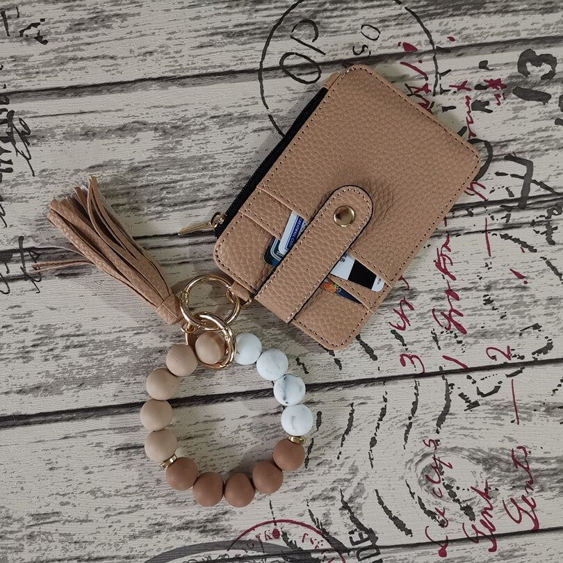 Wholesale Leopard Print Cow Print Western Style Card Holder Silicone Beaded Wrist Keychain