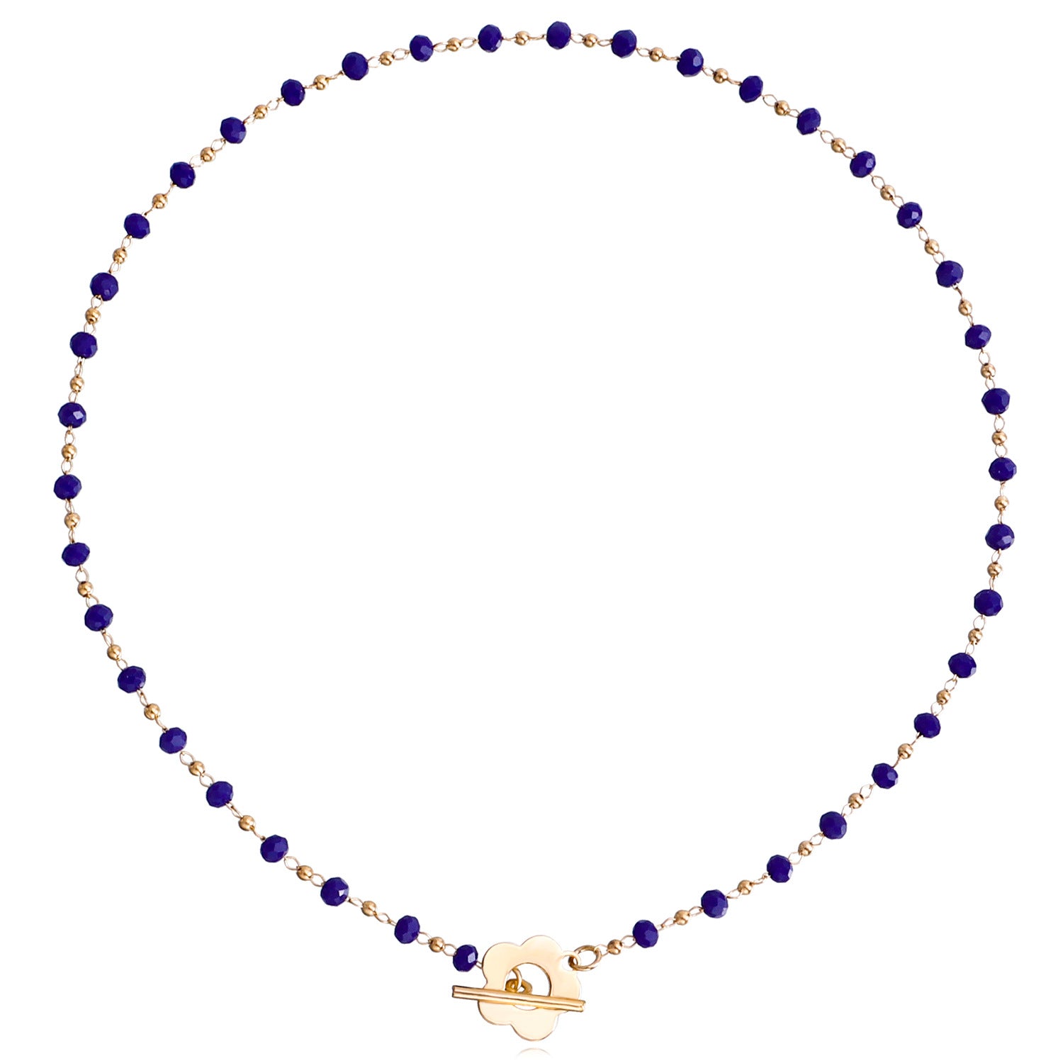 Cadena de cuentas de vidrio de cristal negro al por mayor ot hebilla de aleación de flores cortas