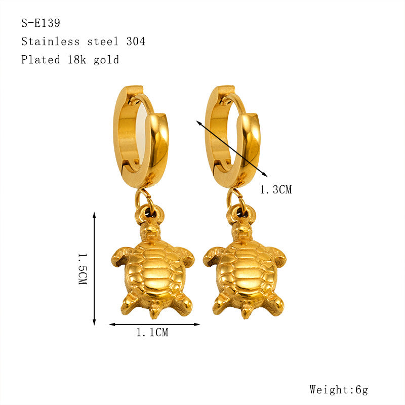 Wholesale Gold Turtle  Conch Starfish  Crab Pendant Titanium Steel Earrings