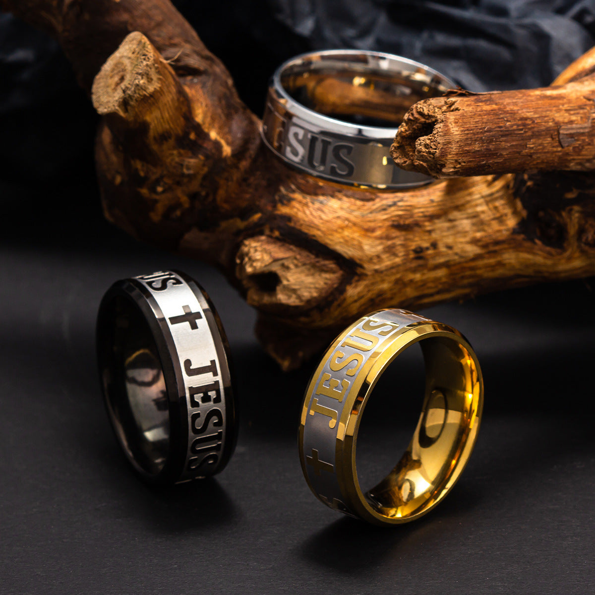 Wholesale Titanium Steel Corrosion Letters Men's Ring