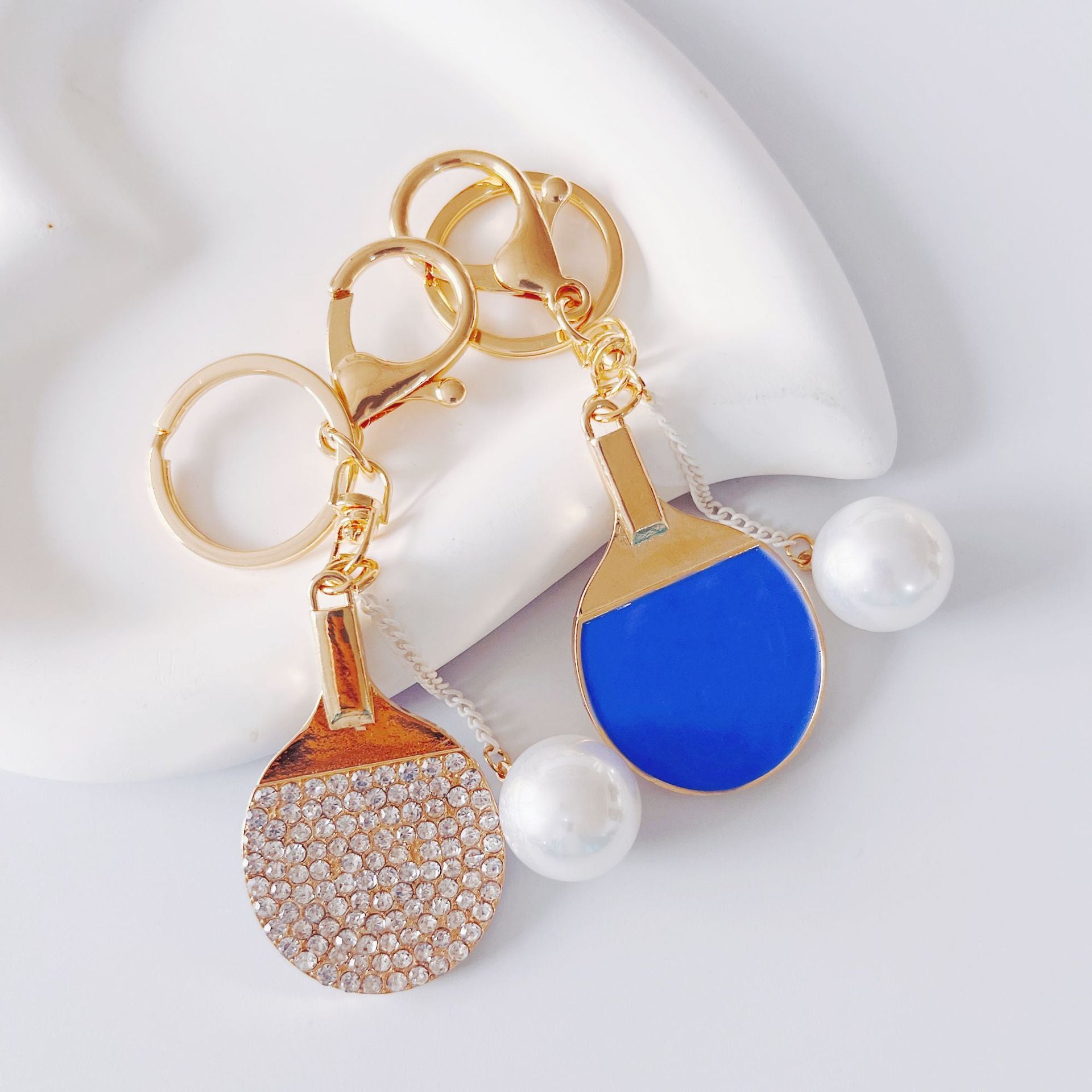 Wholesale Rhinestone Dripping Table Tennis Metal Keychain