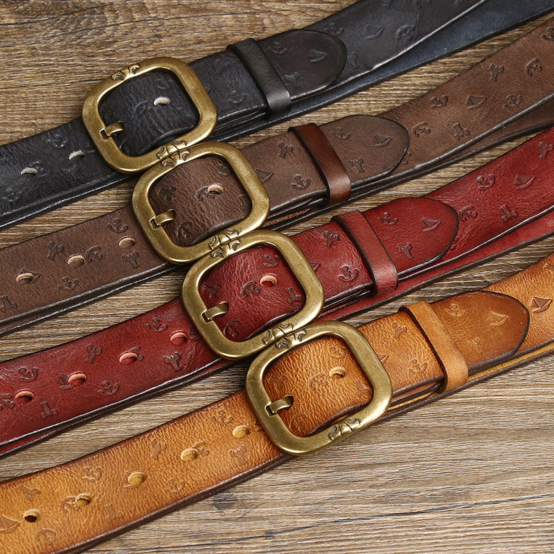 Wholesale 3.8CM Wide Machine Embossed Vegetable Tanned Leather Belt