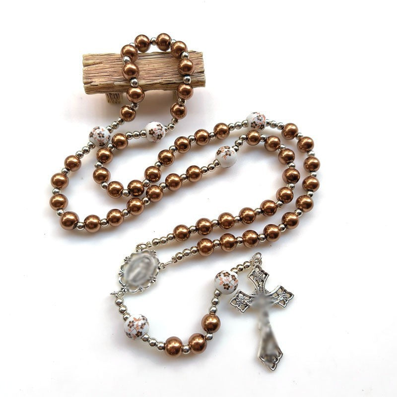 Wholesale Ceramic Rose Glass Pearl Pendant Men's and Women's Versatile Sweater Chain