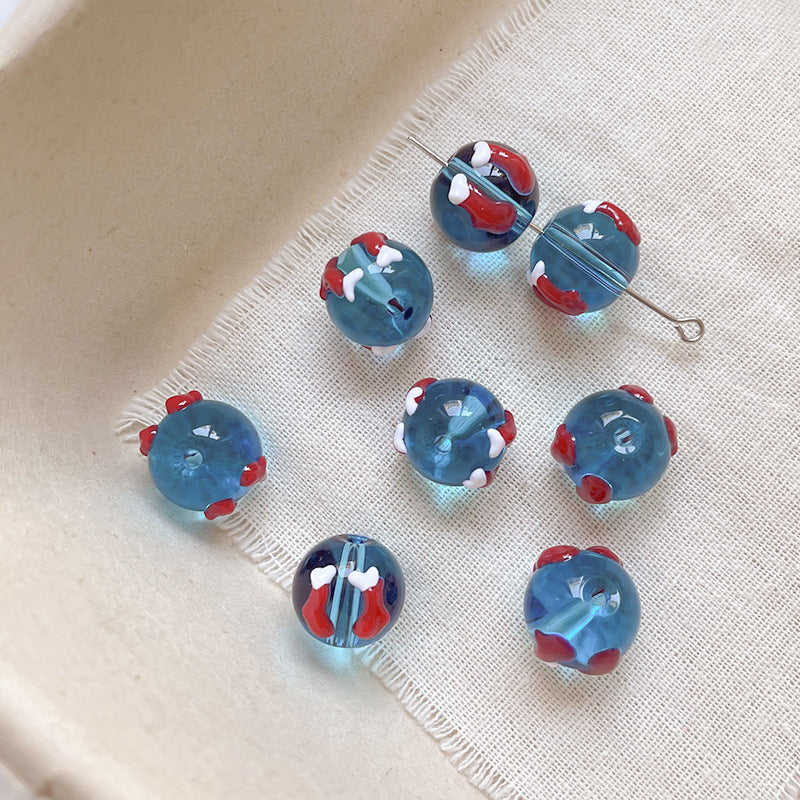 Wholesale 10pcs ocean hand drawn transparent blue jellyfish starfish glass beads