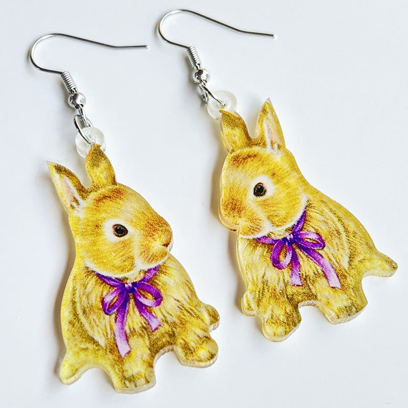 Wholesale Rabbit Flower Basket Cute Printed Easter Egg Chicken Spring Flower Earrings