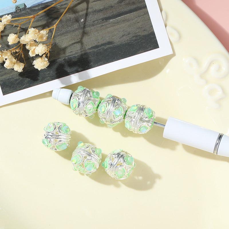 Wholesale 10pcs Alloy Hollow Love Cat's Eye Straight Hole Beads