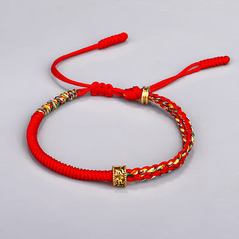 Wholesale Tibetan Hand-woven Diamond Knot Copper Beads Red Rope Bracelet