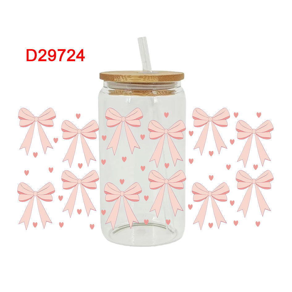 Wholesale Pink Cartoon Bow 16oz Cup UV DTF Wraps