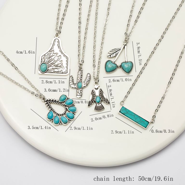 Wholesale 20pcs Turquoise accessories cactus water drop eagle geometric long necklace