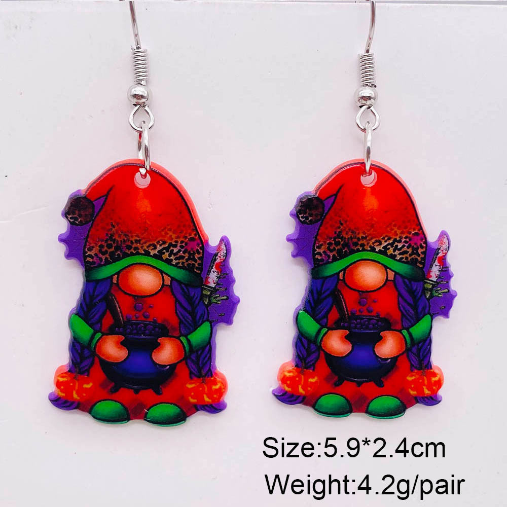 Wholesale Halloween Gnome Gnome Ghost Double Sided Printed Acrylic Earrings