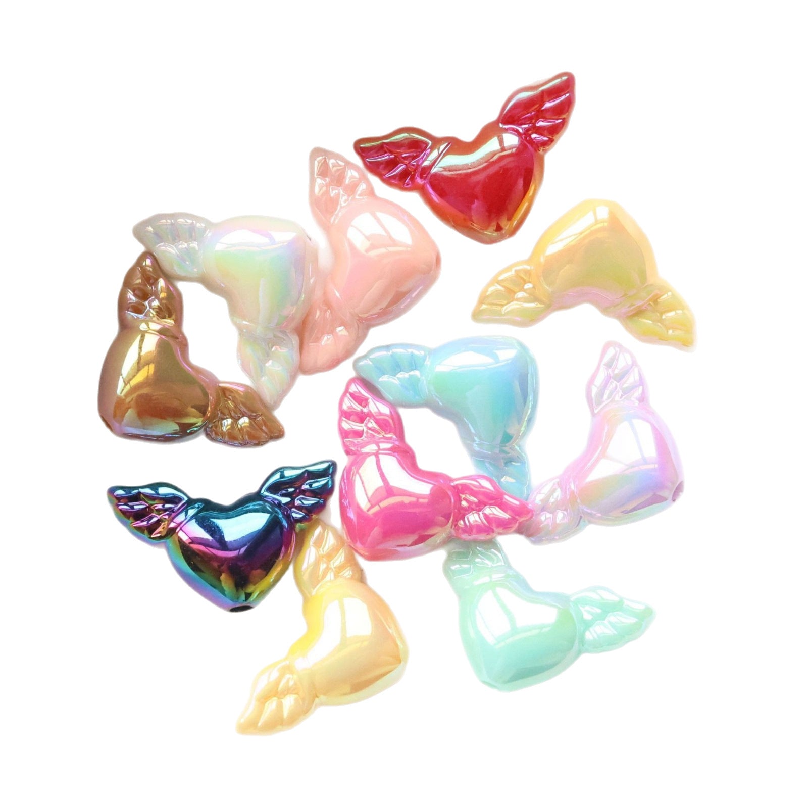 Wholesale 10pcs Colorful UV acrylic angel wings heart DIY Beads