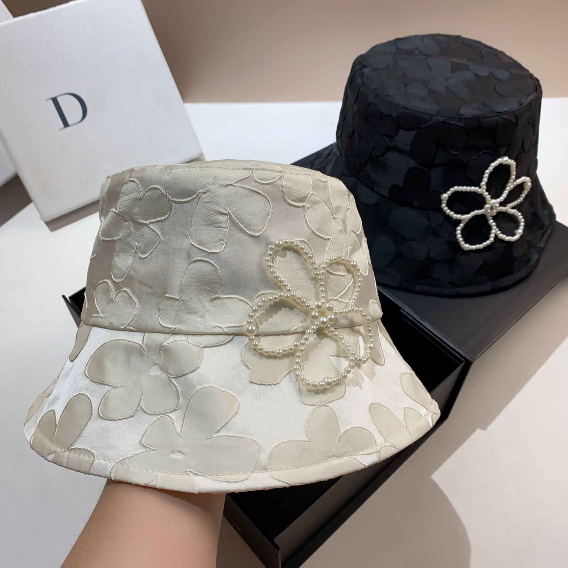 Wholesale Heavy Industry Embroidery Pearl Flower Jacquard Fisherman Hat Basin Hat
