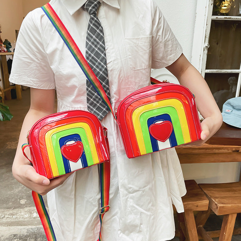 Wholesale PU Rainbow Love Color Block Messenger Bag
