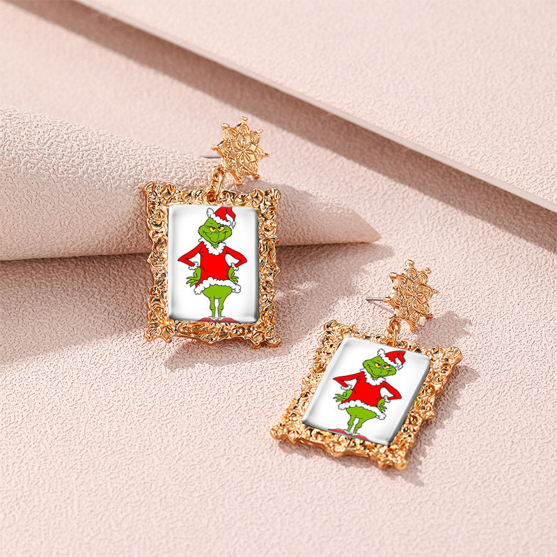 Wholesale Christmas Vintage Gold Geometric Square Frame Earrings