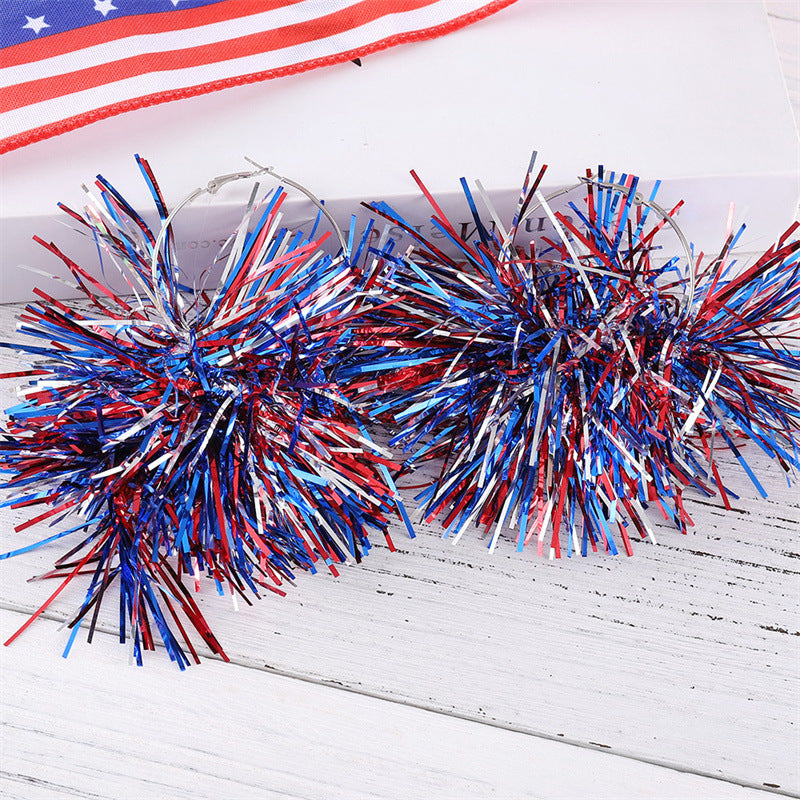 Wholesale Independence Day Red White Blue Bright Silk Earrings