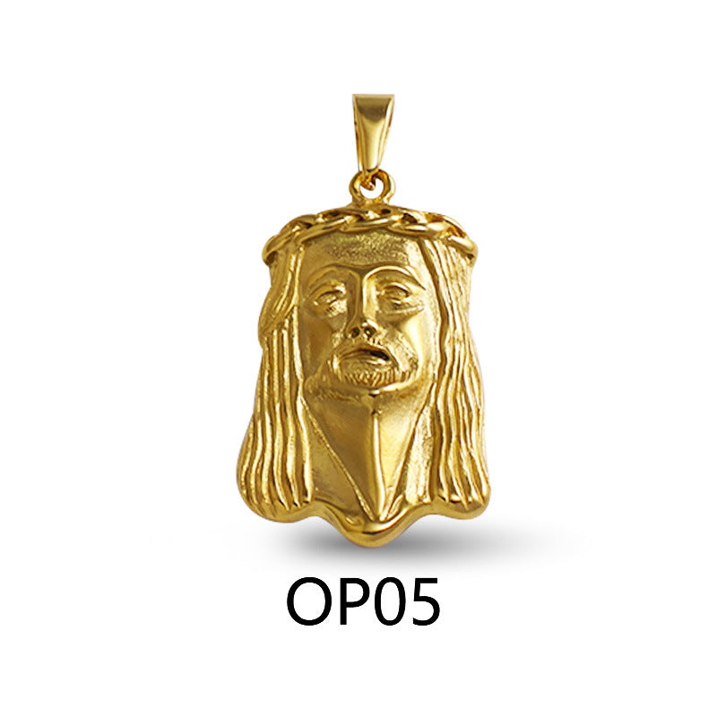 Wholesale Gold long haired portrait diamond studded stainless steel pendant