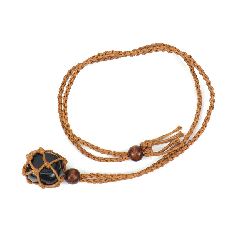 Wholesale Hot Sale New Natural Crystal Rough Stone Net Pocket Hand-woven Necklace