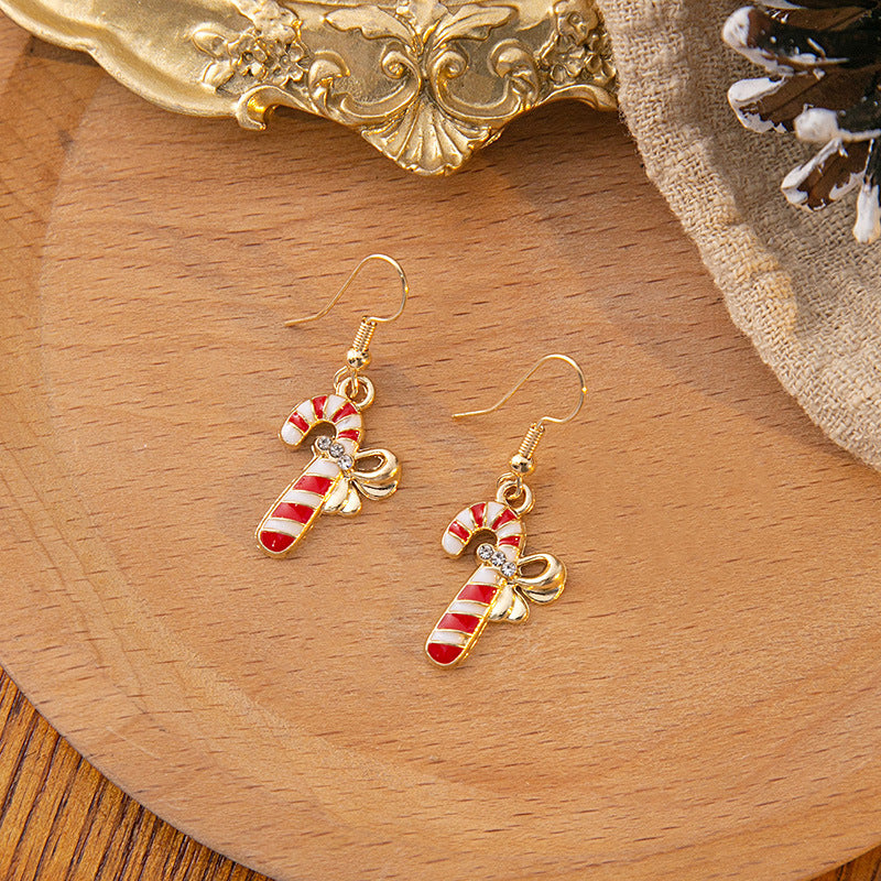 Wholesale Candy Cane Bell Elk Earrings