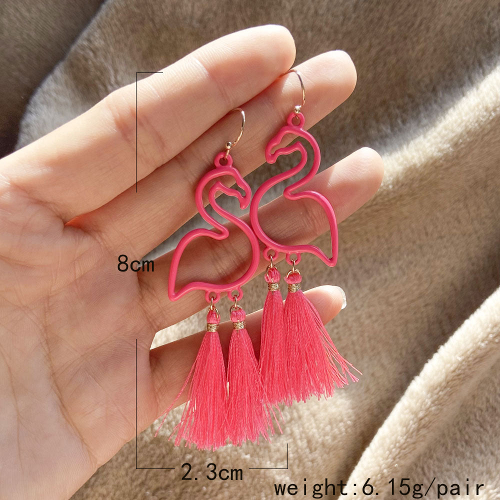 Wholesale Creative All-match Flamingo Tassel Pendant Simple Street Shooting Earrings