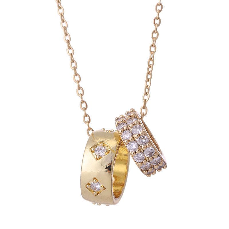 Wholesale Sparkling Diamond Engraved Round Ring Pendant Titanium Steel Necklace