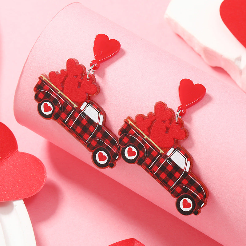 Wholesale Valentine's Day Love Plaid Automotive Acrylic Earrings