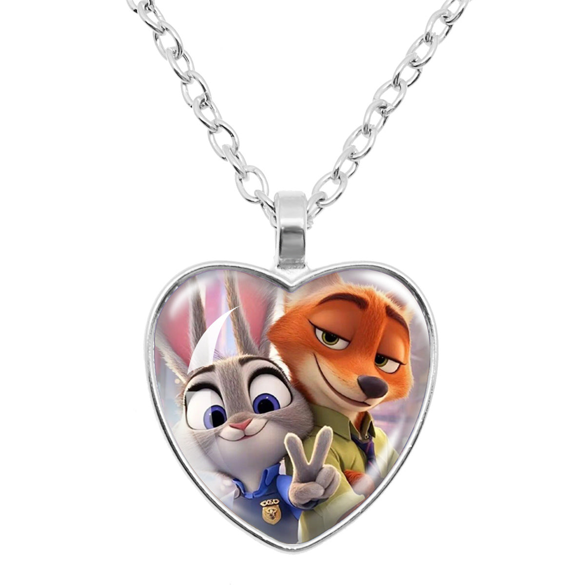 Wholesale Cartoon Fox Cute Rabbit Time Gem Heart Necklace OLY Exclusive
