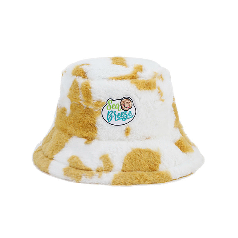 Wholesale Cow Pattern Patch Fisherman Hat Plush Hat