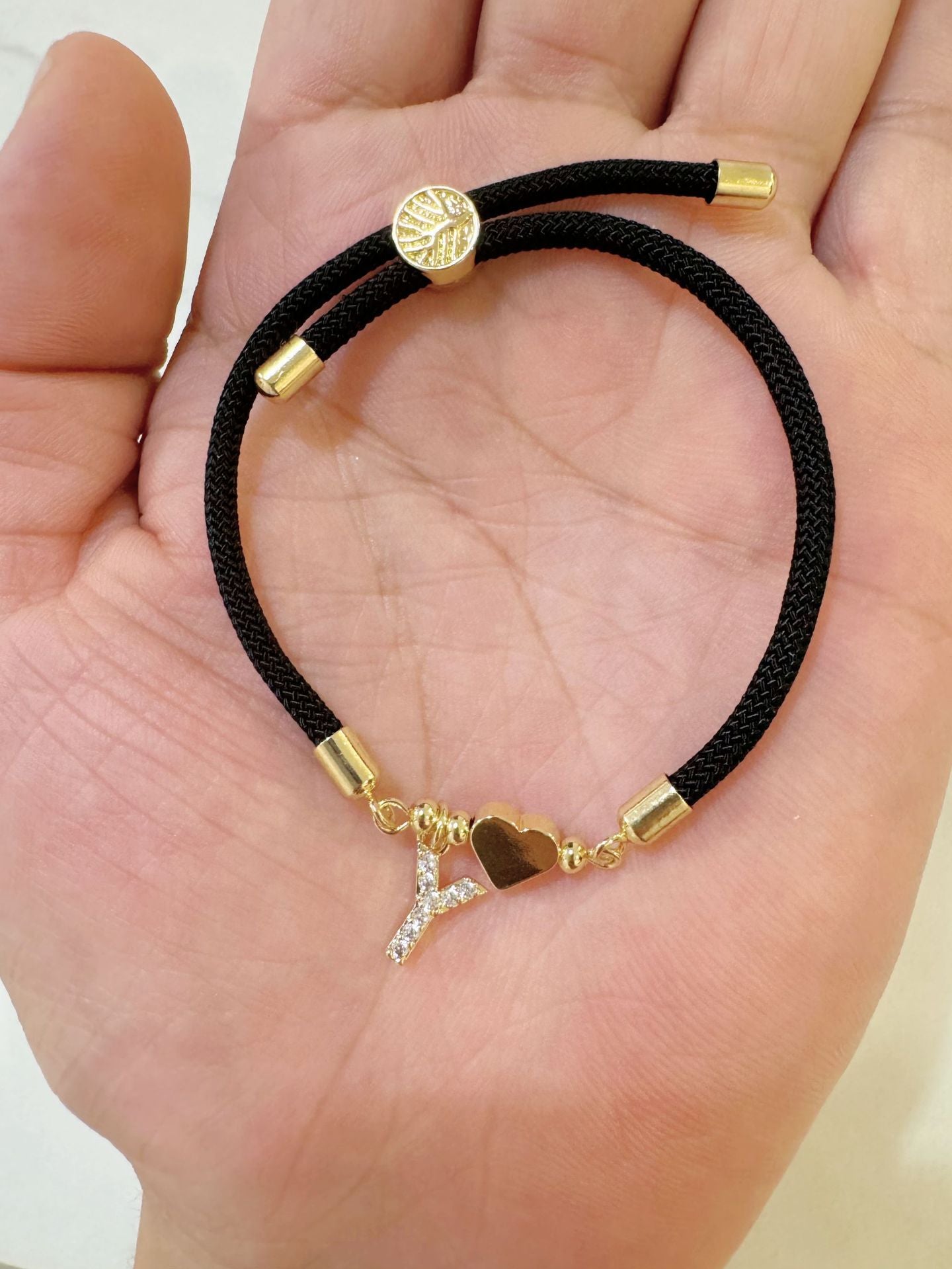Wholesale A-Z Initial Letter Love Set Zirconia Adjustable Black Rope Bracelet