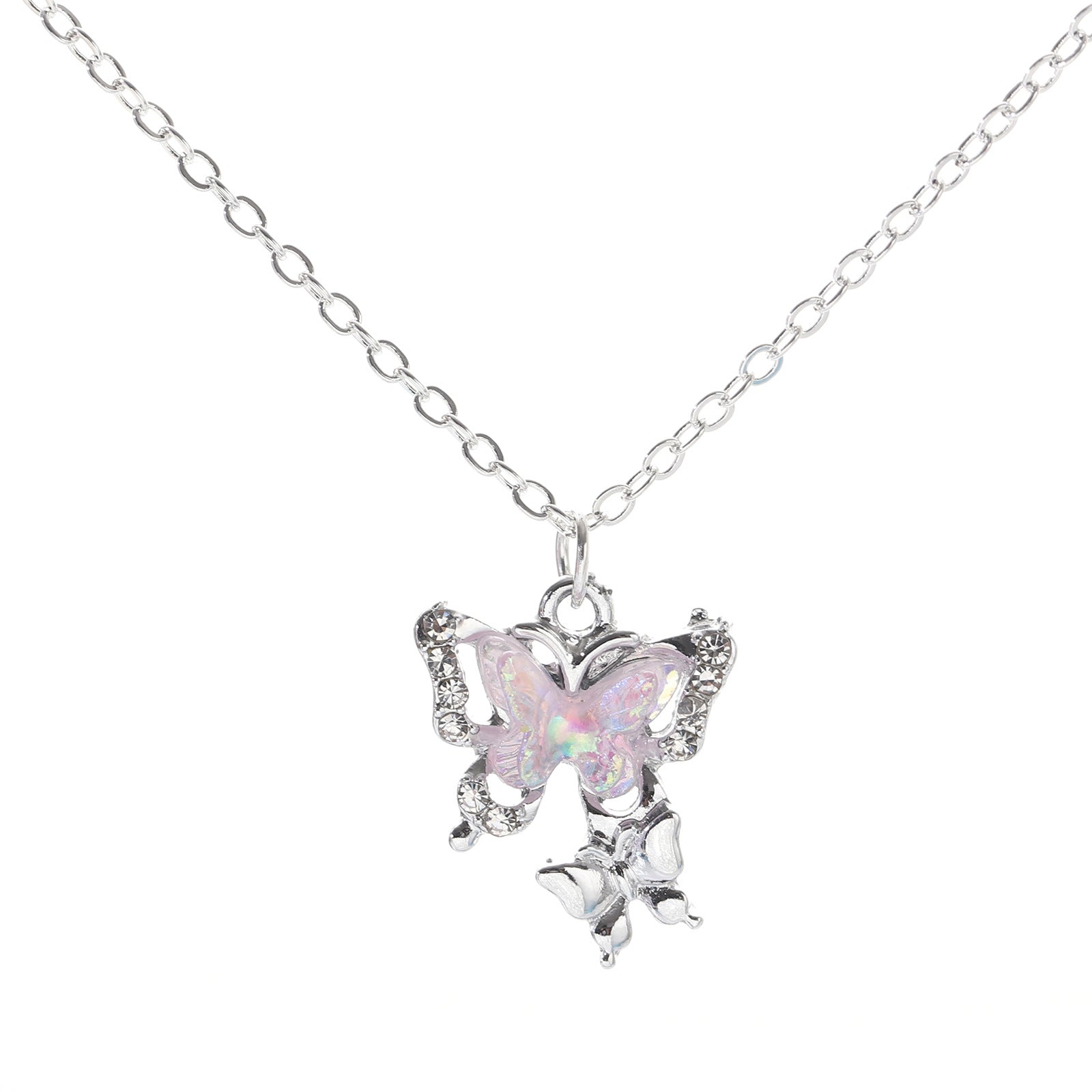 Wholesale Diamond Imitation Cat's Eye Three-Dimensional Butterfly Pendant Necklace