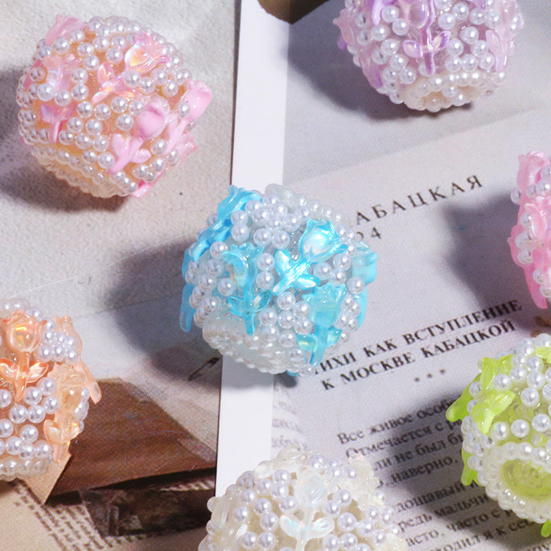 Wholesale 6pcs Rose Bouquet Polymer Clay Straight Hole Loose Beads DIY Accessories