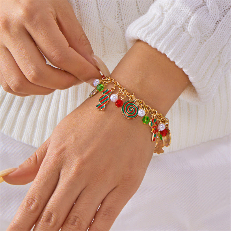 Wholesale Creative Christmas Jewelry  Christmas Tree  Multicolored Candy Pendant  Pearl Paper Card Bracelet