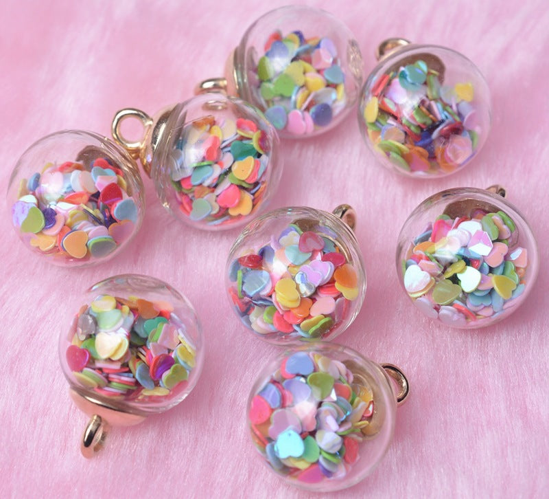 Wholesale 20pcs Alloy Glass Acrylic Small Ball Pendant DIY Handmade Jewelry Bulk Accessories Earring Accessories Key Case Pendant
