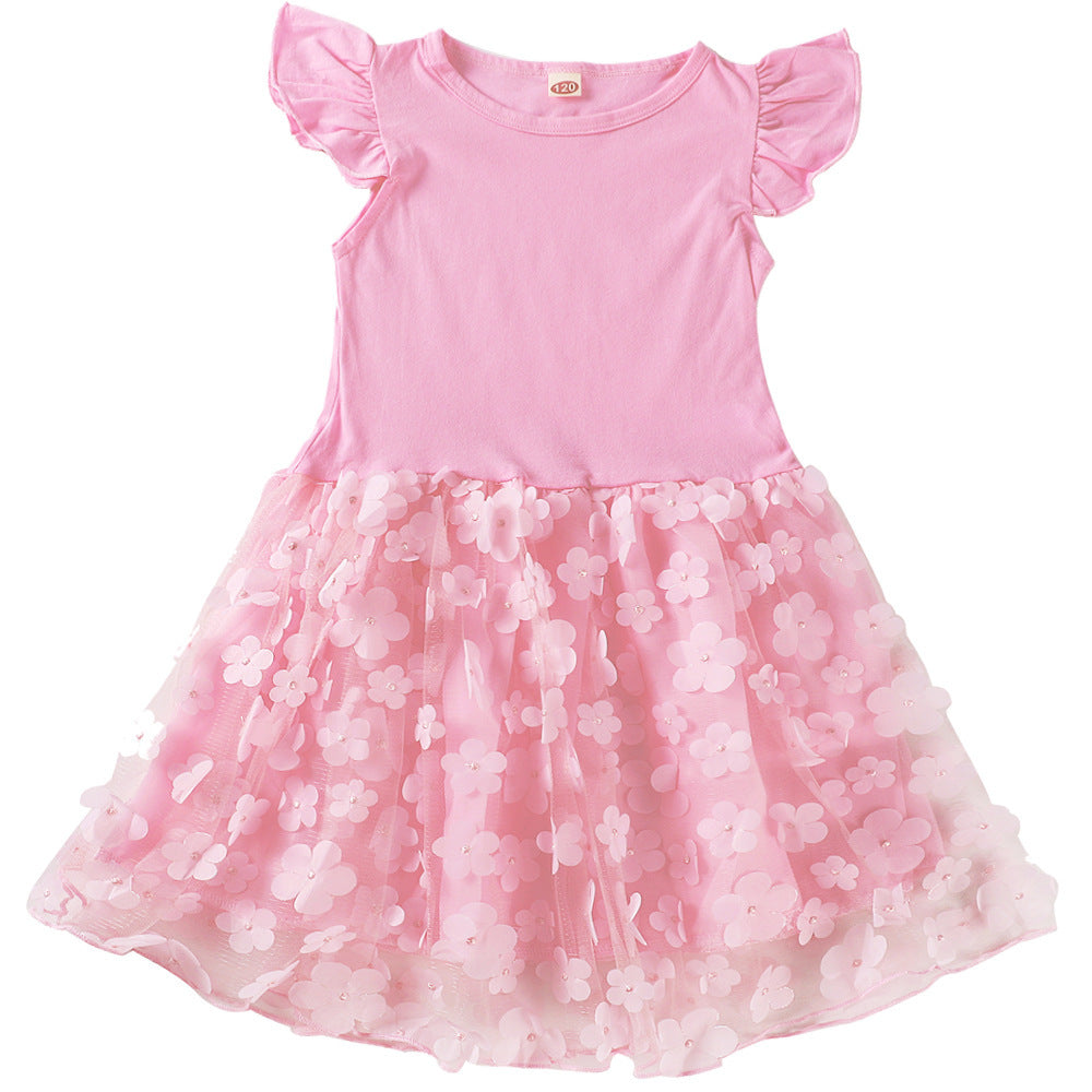 Wholesale Cotton Blend Flower Princess Tulle Dress For Toddler Girls Summer Party